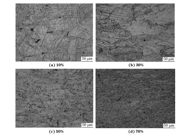 圖４ 在９８０ ℃、應(yīng)變速率為０．０１０s－１下壓縮至不同應(yīng)變量后GH４１６９合金的顯微組織